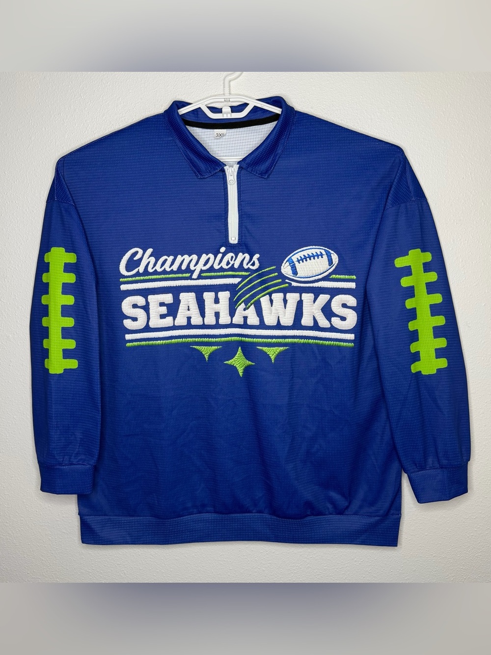 Seattle Seahawks Champions Throwback 1/4 Zip Sweater Mens 3XL NFL Blue Green